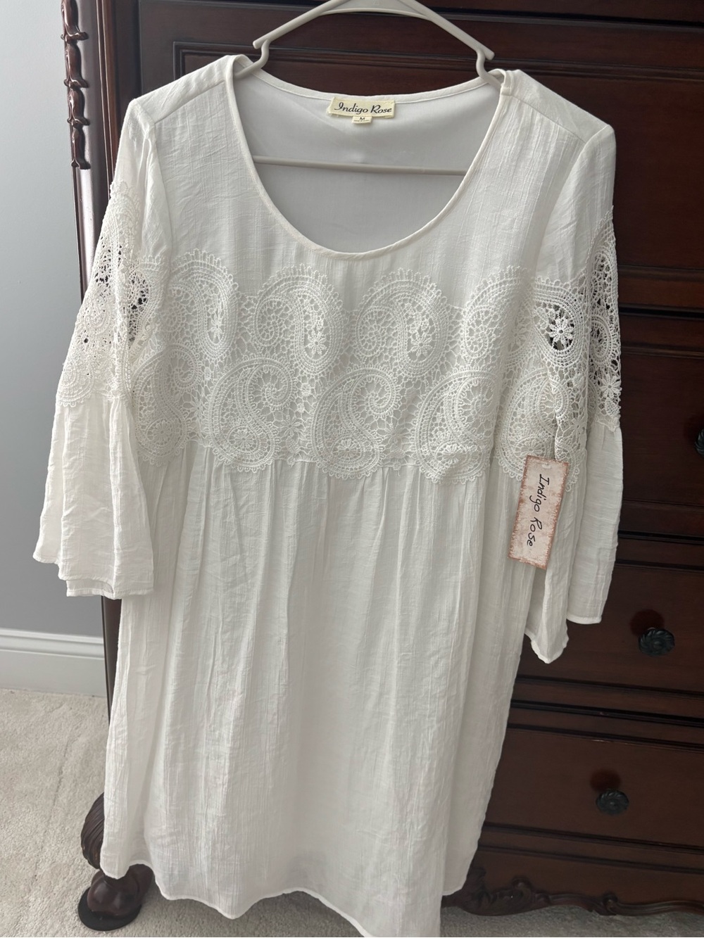 Indigo Rose White Long-Sleeve Lace Detail Maxi Dress